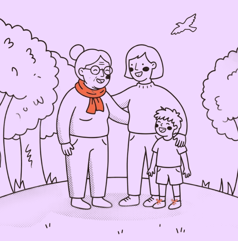 Ilustración de una familia abrazándose