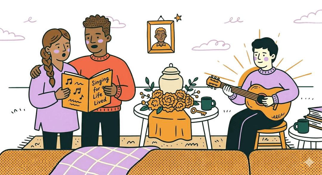 Ilustración de una despedida cálida entre familiares