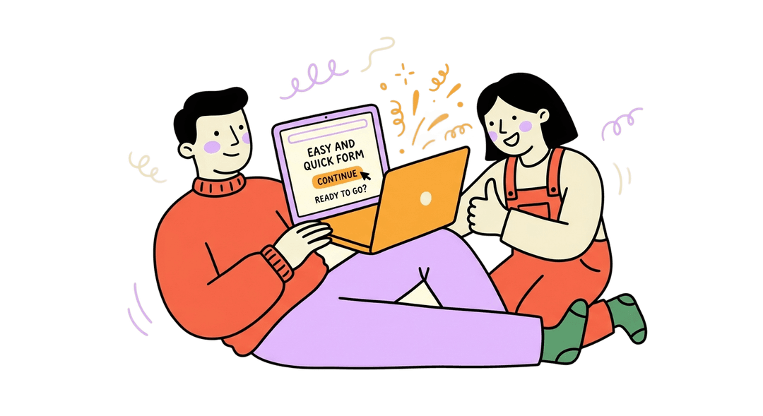 Ilustración de dos personas revisando documentos juntas